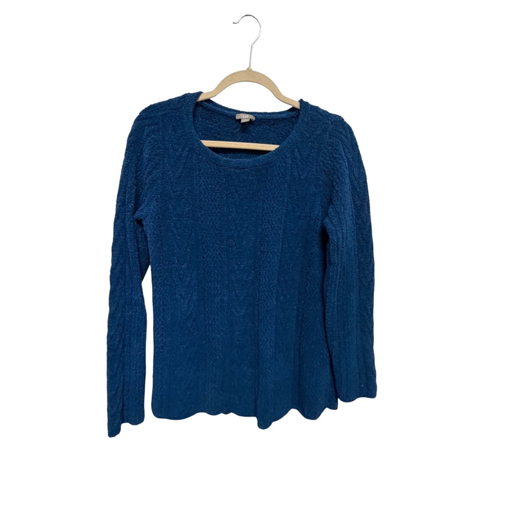 J.Jill Women's Chenille Cable Knit Sweater Medium Teal Blue Cozy Pullover